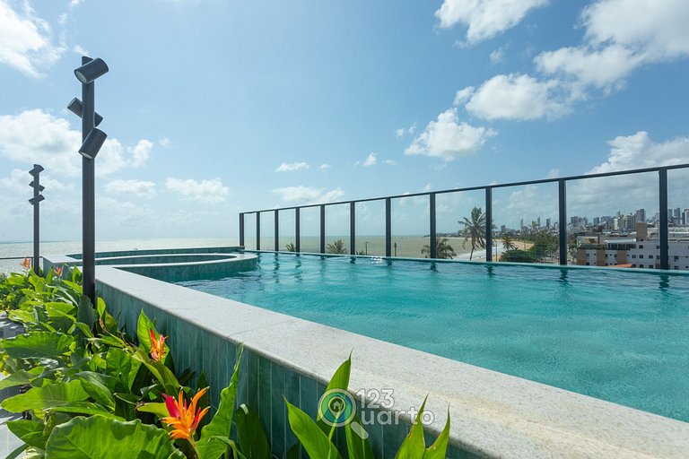 Apto Luxo | Vista Mar + Hidro Aquecida no Rooftop