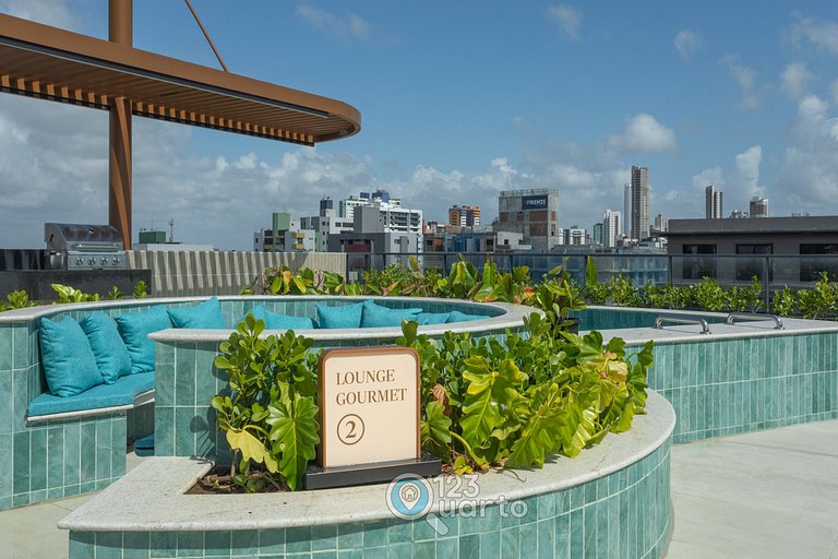 Apto Luxo | Vista Mar + Hidro Aquecida no Rooftop