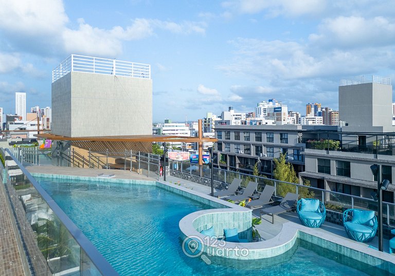 Apto Luxo | Vista Mar + Hidro Aquecida no Rooftop