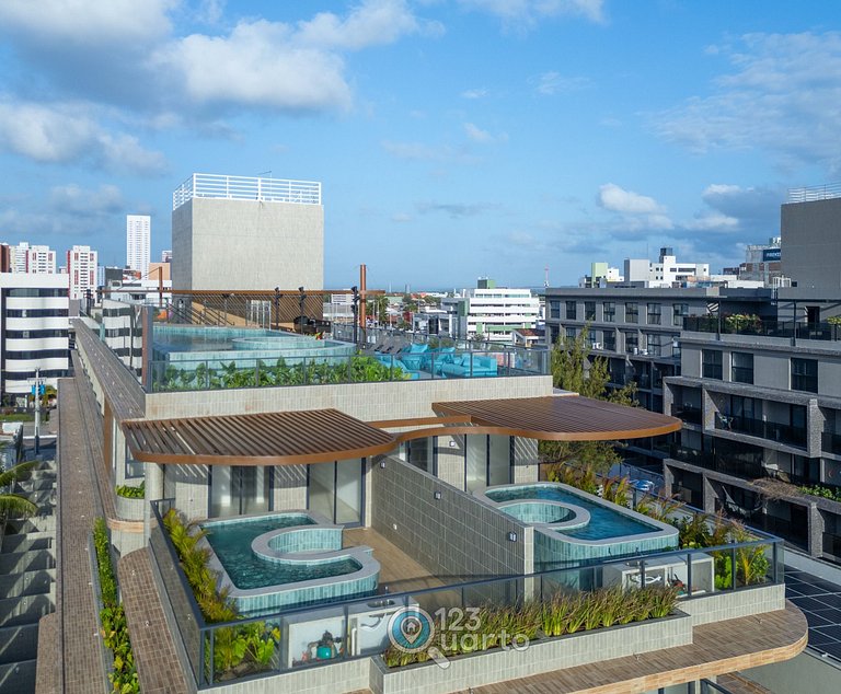Apto Luxo | Vista Mar + Hidro Aquecida no Rooftop