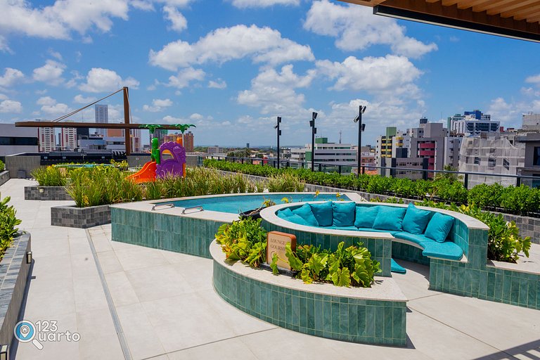 Apto Luxo | Vista Mar + Hidro Aquecida no Rooftop