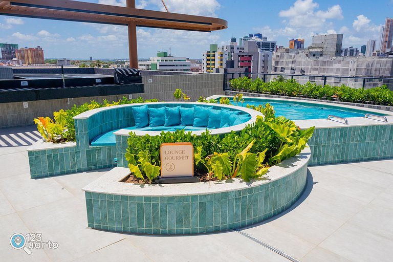 Apto Luxo | Vista Mar + Hidro Aquecida no Rooftop