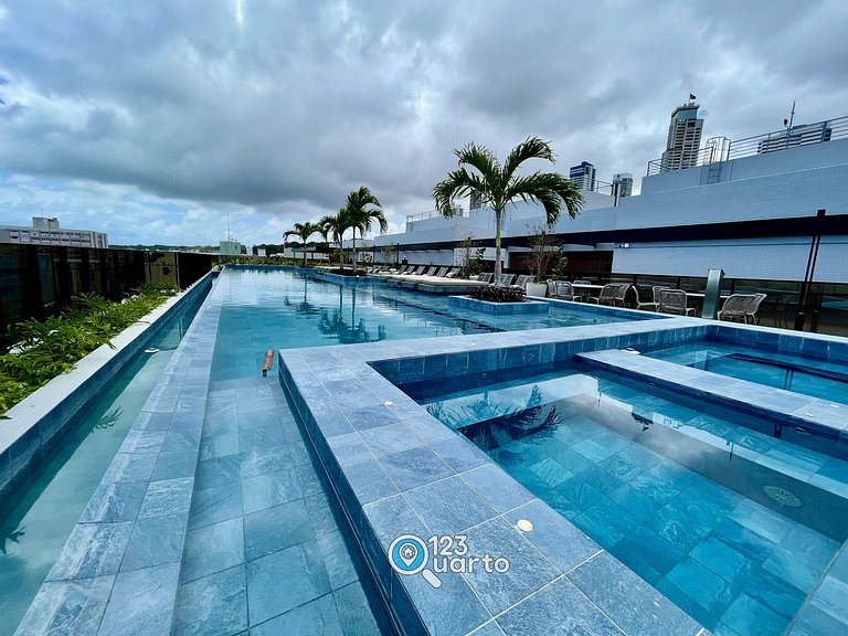 Apto Luxo com Hidro & Piscina no Rooftop #T32C