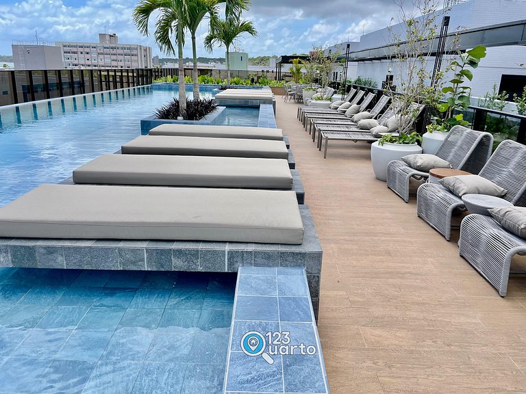 Apto Luxo com Hidro & Piscina no Rooftop #T32C