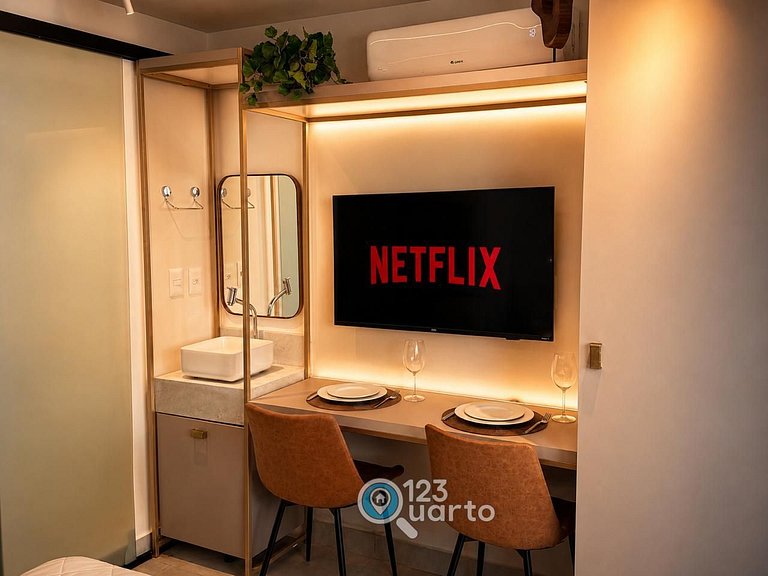 Studio Confortável Com Piscina na Cobertura #RE120