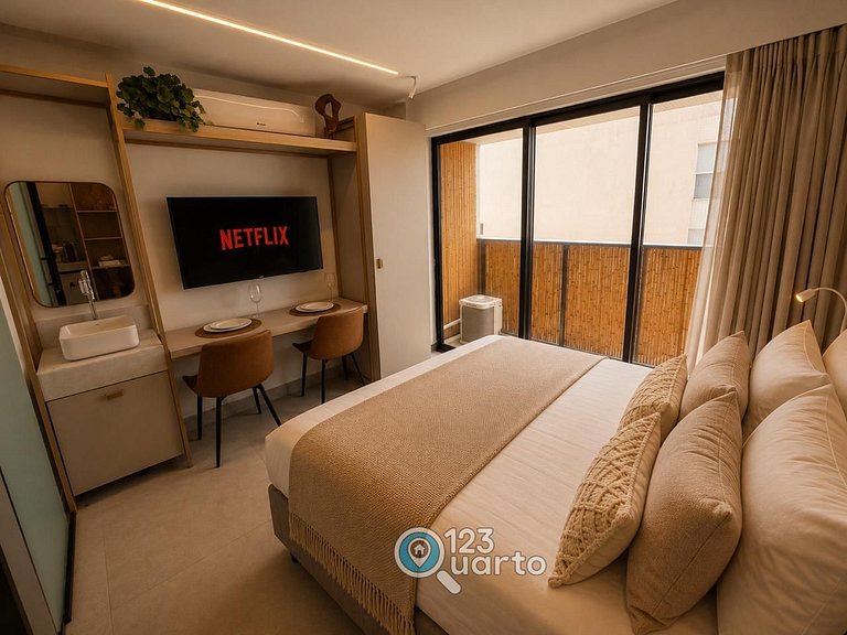Studio Confortável Com Piscina na Cobertura #RE120